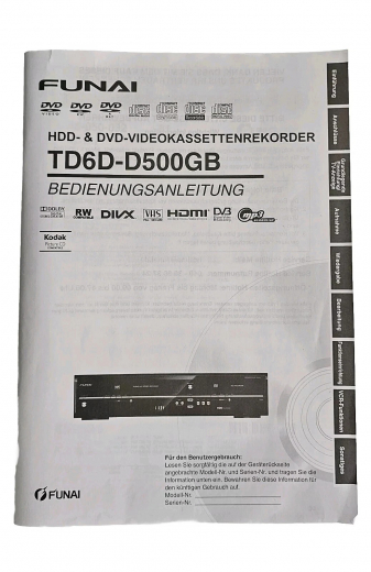 Videorekorder VHS DVD HDD Rekorder 500GB HDMI Funai TD6D-D500GB 1Jahr Garantie